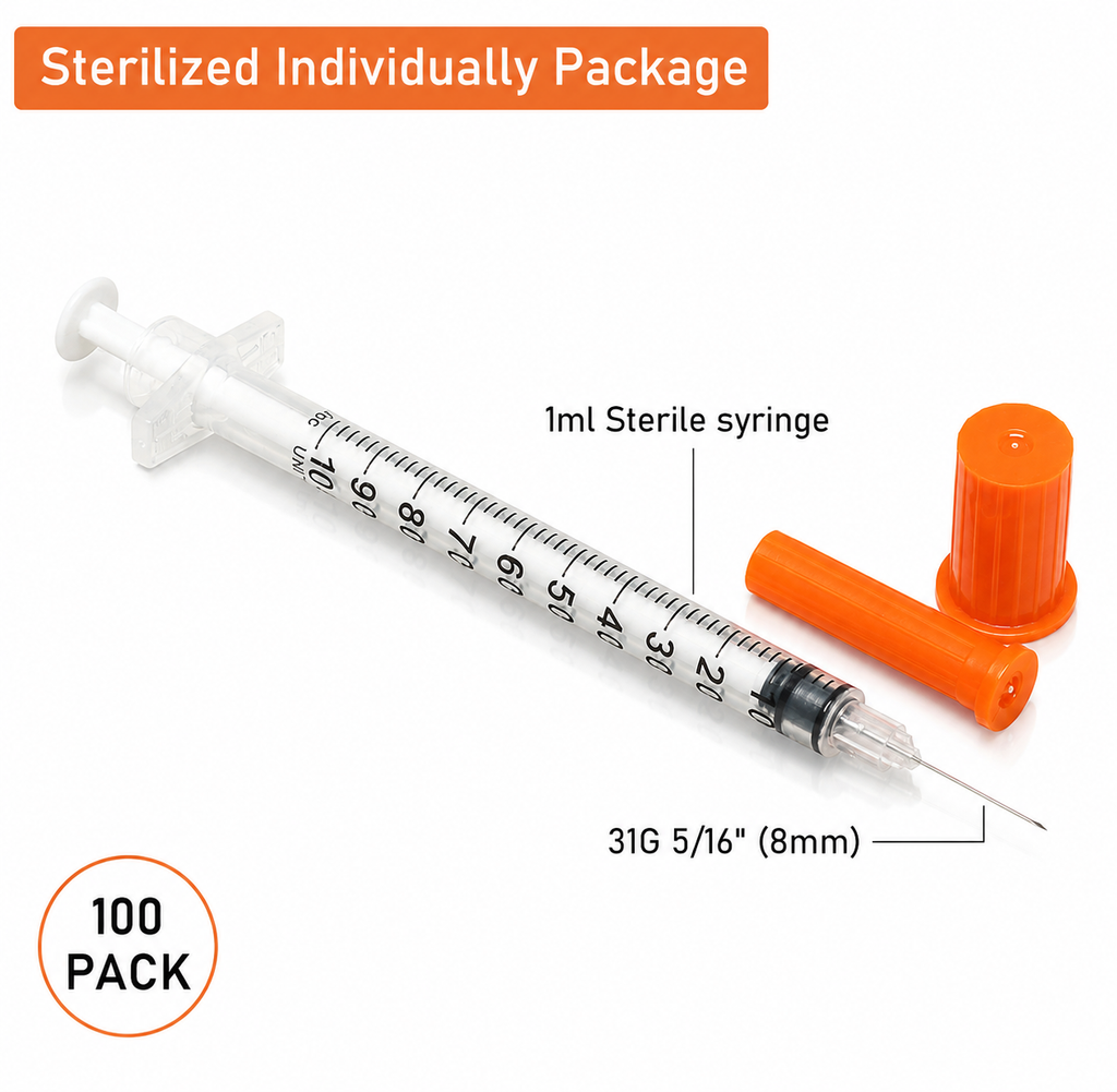 100 pack sterilized individually packaged 1ml syringe with 31G 8mm needle